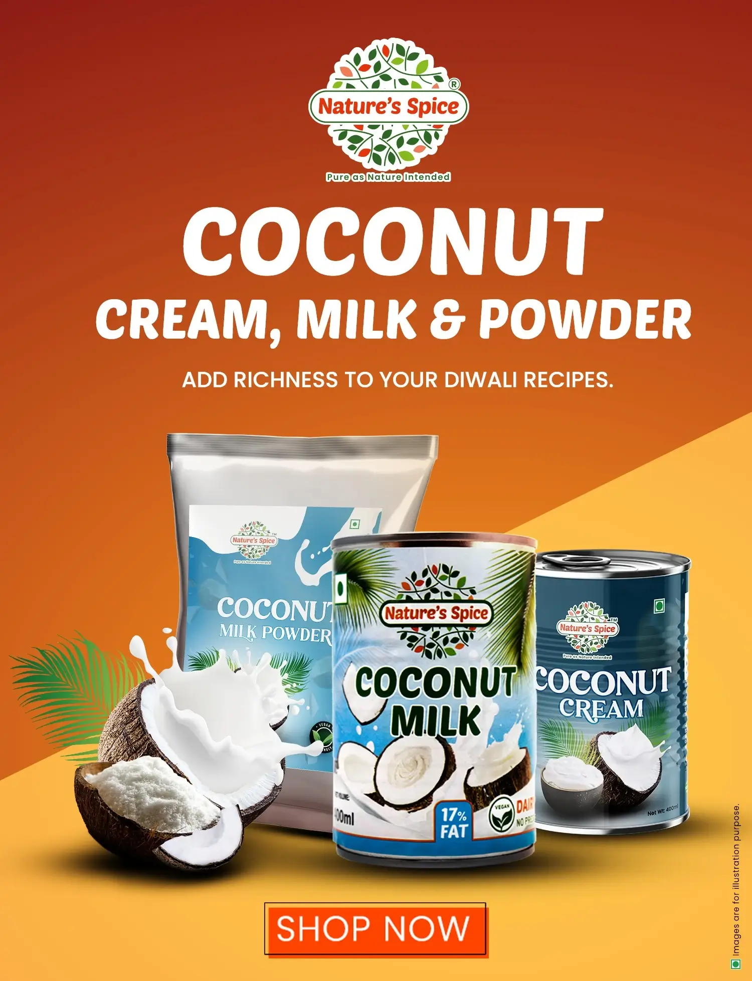 coconut milk, coconut cream, and coconut milk powder collection from nature's spice