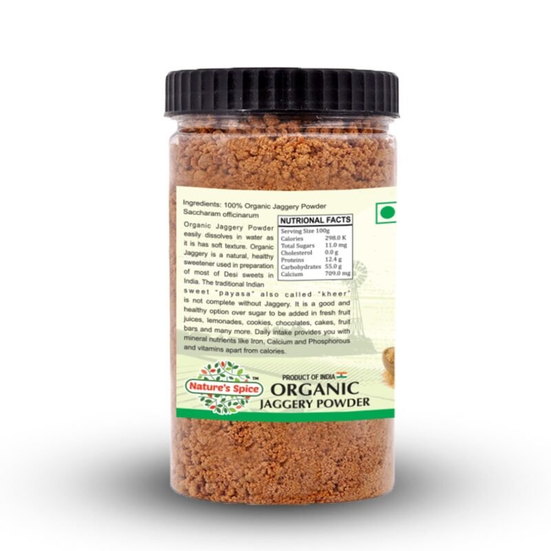 organic jaggery powder back side image of nature's spice product