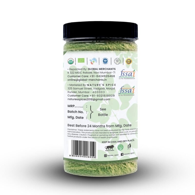 organic moringa powder back side