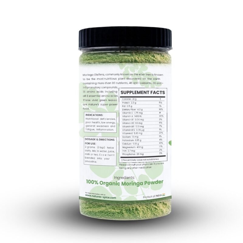 Organic moringa powder back side image