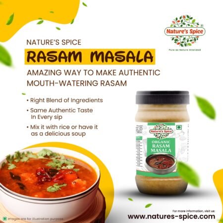 organic rasam masala product image with few lines of content