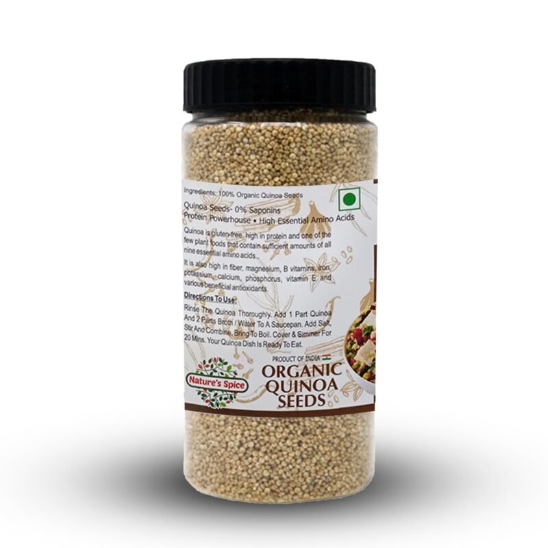 organic quinoa seeds back side of nature's spice product