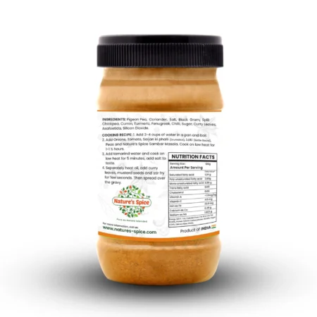 Sambar Masala back label with ingredients and nutritional information