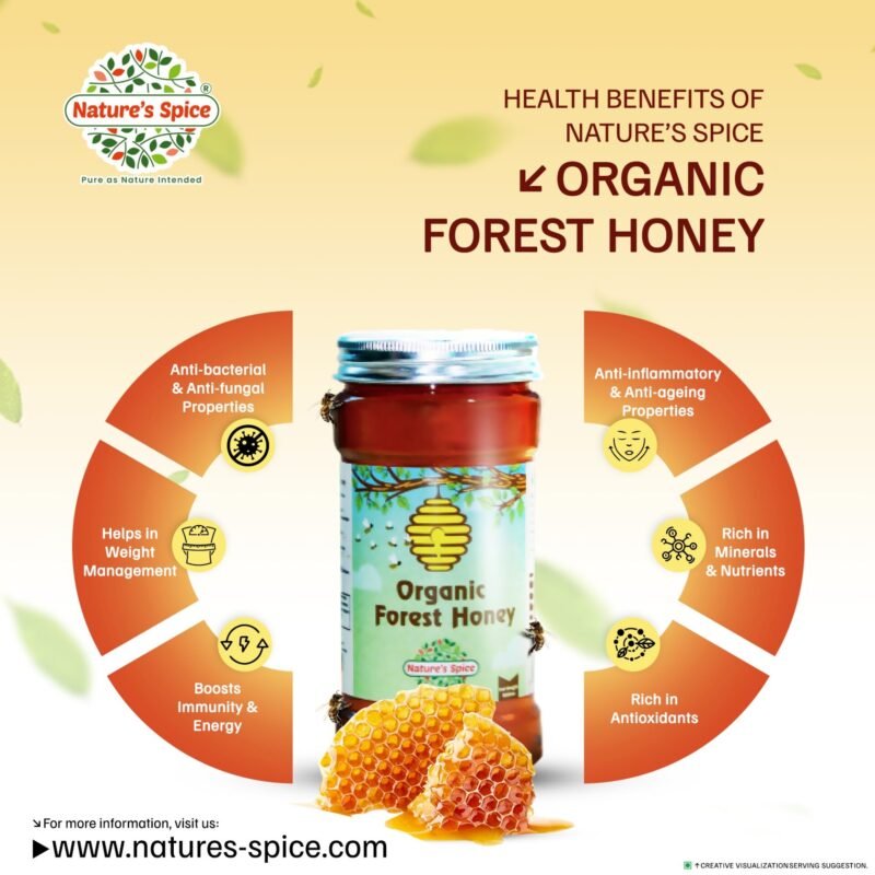 organic honey product image with some health benefits points